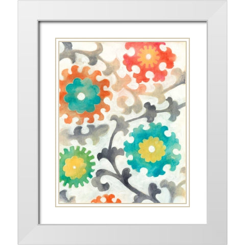 Batik Suzani I White Modern Wood Framed Art Print with Double Matting by Zarris, Chariklia