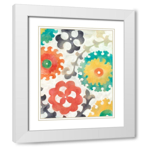 Batik Suzani II White Modern Wood Framed Art Print with Double Matting by Zarris, Chariklia