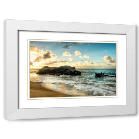 Sunset at Lumahai Beach White Modern Wood Framed Art Print with Double Matting by Head, Danny