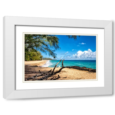 Lumahai Beach White Modern Wood Framed Art Print with Double Matting by Head, Danny