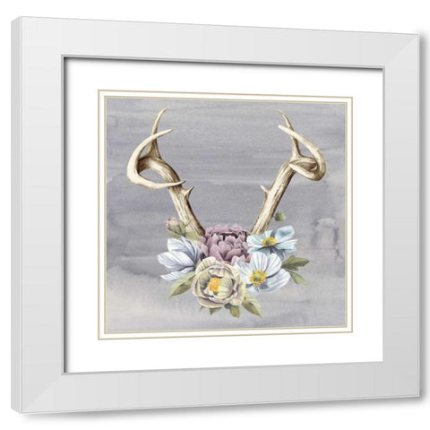 Antlers and Flowers I White Modern Wood Framed Art Print with Double Matting by Popp, Grace