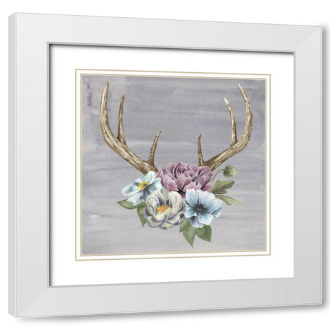 Antlers and Flowers II White Modern Wood Framed Art Print with Double Matting by Popp, Grace