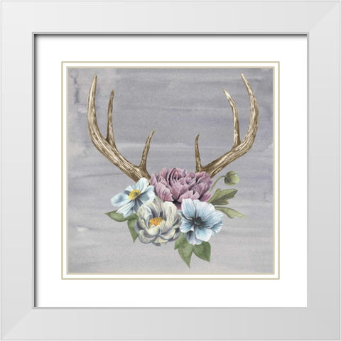 Antlers and Flowers II White Modern Wood Framed Art Print with Double Matting by Popp, Grace