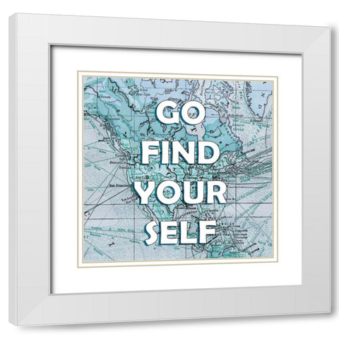 Map Words I White Modern Wood Framed Art Print with Double Matting by Studio W