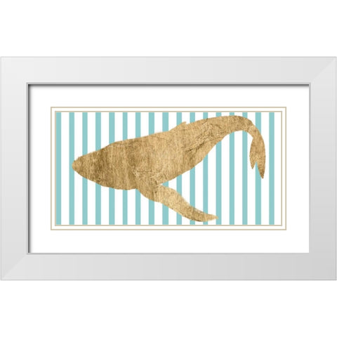 Pin Stripe Whale II White Modern Wood Framed Art Print with Double Matting by Studio W
