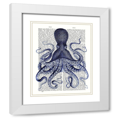 Custom Blue Octopus 3 (ASH) White Modern Wood Framed Art Print with Double Matting by Fab Funky