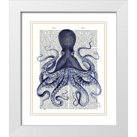 Custom Blue Octopus 3 (ASH) White Modern Wood Framed Art Print with Double Matting by Fab Funky