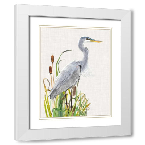 Waterbirds and Cattails I White Modern Wood Framed Art Print with Double Matting by McCavitt, Naomi