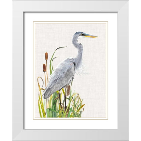 Waterbirds and Cattails I White Modern Wood Framed Art Print with Double Matting by McCavitt, Naomi