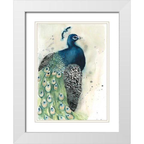 Watercolor Peacock Portrait I White Modern Wood Framed Art Print with Double Matting by Popp, Grace