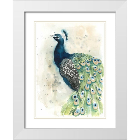 Watercolor Peacock Portrait II White Modern Wood Framed Art Print with Double Matting by Popp, Grace