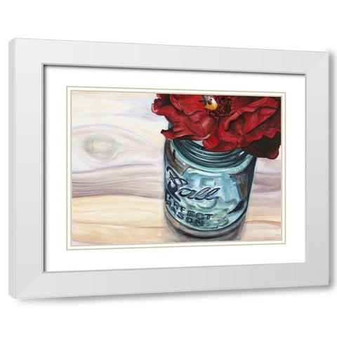 Custom Ball Jar Flower III (ASH) White Modern Wood Framed Art Print with Double Matting by Redstreake