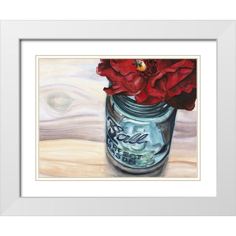 Custom Ball Jar Flower III (ASH) White Modern Wood Framed Art Print with Double Matting by Redstreake