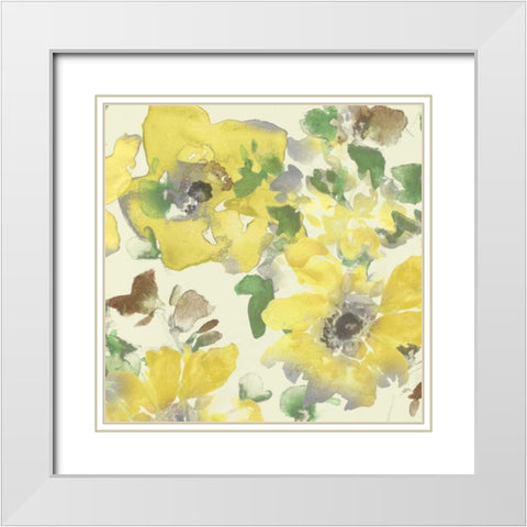 Yellow and Grey Blooms I White Modern Wood Framed Art Print with Double Matting by Studio W