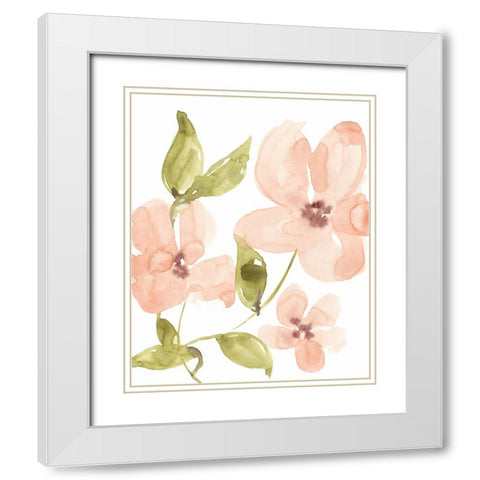 Soft Coral Blooms I White Modern Wood Framed Art Print with Double Matting by Goldberger, Jennifer