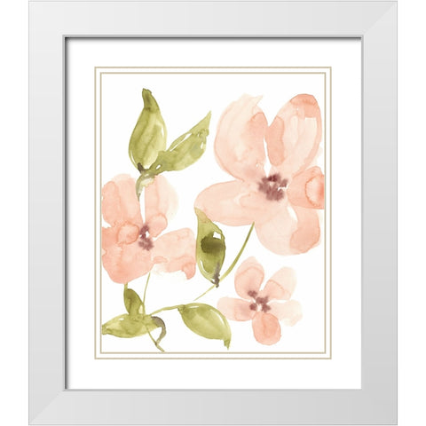 Soft Coral Blooms I White Modern Wood Framed Art Print with Double Matting by Goldberger, Jennifer