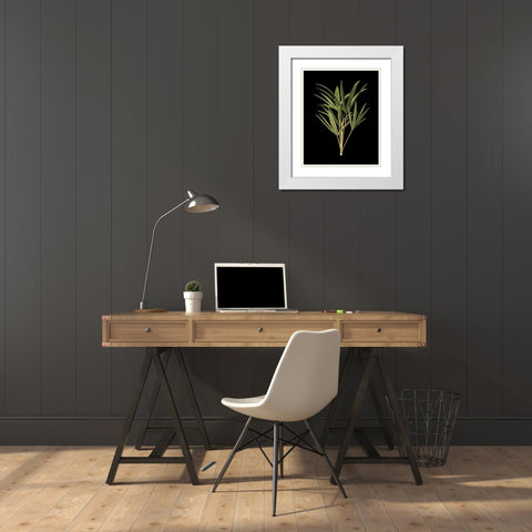 Custom Green Leaves on Black II (LG) White Modern Wood Framed Art Print with Double Matting by Vision Studio
