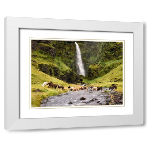 Waterfall Horses II White Modern Wood Framed Art Print with Double Matting by Burchett, P.H.