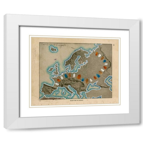 Relief Map of Europe White Modern Wood Framed Art Print with Double Matting by Galapon, Nikki
