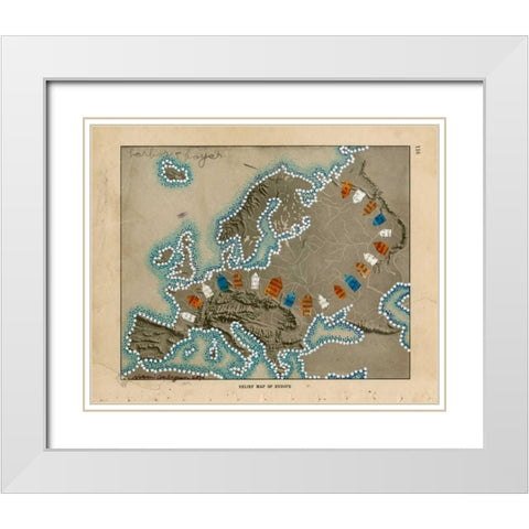 Relief Map of Europe White Modern Wood Framed Art Print with Double Matting by Galapon, Nikki