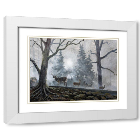Deer Path I White Modern Wood Framed Art Print with Double Matting by Lynnsy, B.
