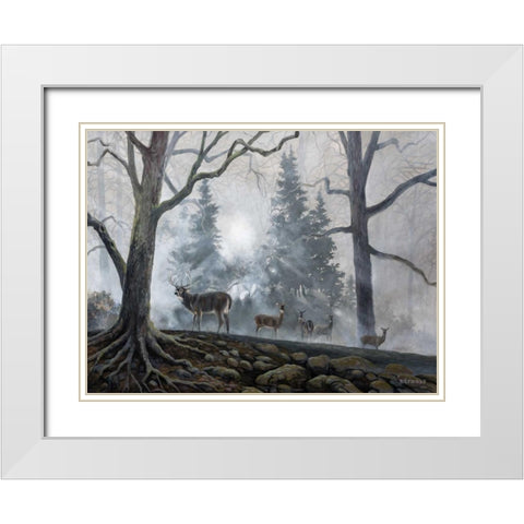 Deer Path I White Modern Wood Framed Art Print with Double Matting by Lynnsy, B.