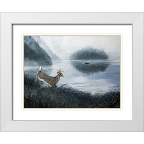 Deer Path II White Modern Wood Framed Art Print with Double Matting by Lynnsy, B.