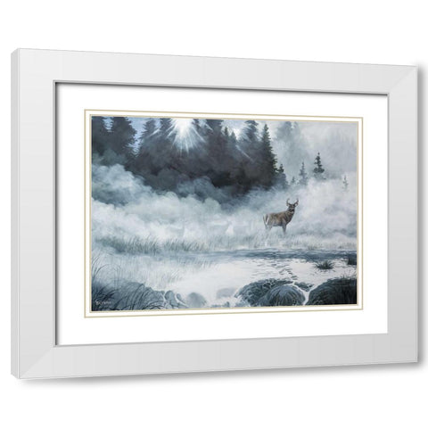 Deer Path III White Modern Wood Framed Art Print with Double Matting by Lynnsy, B.