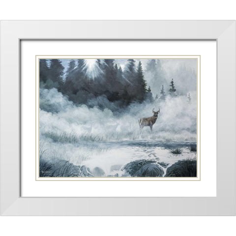 Deer Path III White Modern Wood Framed Art Print with Double Matting by Lynnsy, B.