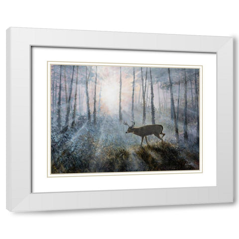 Deer Path IV White Modern Wood Framed Art Print with Double Matting by Lynnsy, B.