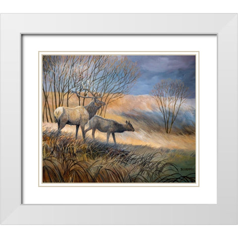Elk Journey I White Modern Wood Framed Art Print with Double Matting by Lynnsy, B.