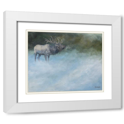 Elk Journey II White Modern Wood Framed Art Print with Double Matting by Lynnsy, B.