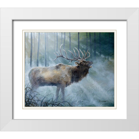 Elk Journey III White Modern Wood Framed Art Print with Double Matting by Lynnsy, B.