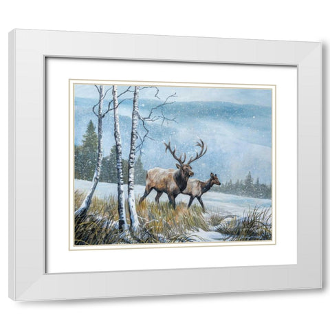 Elk Journey IV White Modern Wood Framed Art Print with Double Matting by Lynnsy, B.