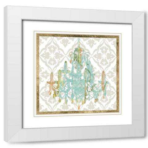 Damask Chandelier I White Modern Wood Framed Art Print with Double Matting by Goldberger, Jennifer