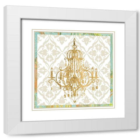 Damask Chandelier II White Modern Wood Framed Art Print with Double Matting by Goldberger, Jennifer