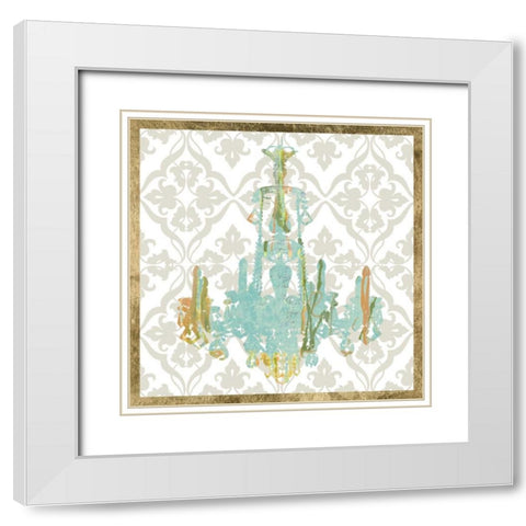 Damask Chandelier III White Modern Wood Framed Art Print with Double Matting by Goldberger, Jennifer
