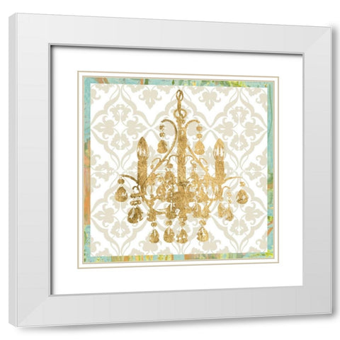 Damask Chandelier IV White Modern Wood Framed Art Print with Double Matting by Goldberger, Jennifer