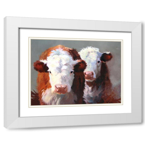 Buddies White Modern Wood Framed Art Print with Double Matting by Hawley, Carolyne