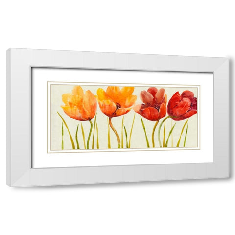 Row of Tulips I White Modern Wood Framed Art Print with Double Matting by OToole, Tim