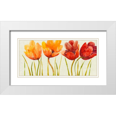 Row of Tulips I White Modern Wood Framed Art Print with Double Matting by OToole, Tim