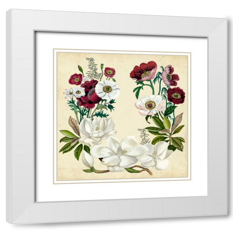 Magnolia and Poppy Wreath I White Modern Wood Framed Art Print with Double Matting by McCavitt, Naomi