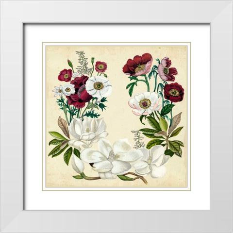 Magnolia and Poppy Wreath I White Modern Wood Framed Art Print with Double Matting by McCavitt, Naomi