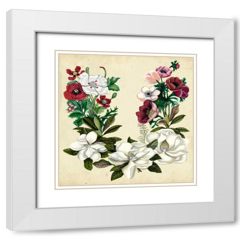 Magnolia and Poppy Wreath II White Modern Wood Framed Art Print with Double Matting by McCavitt, Naomi