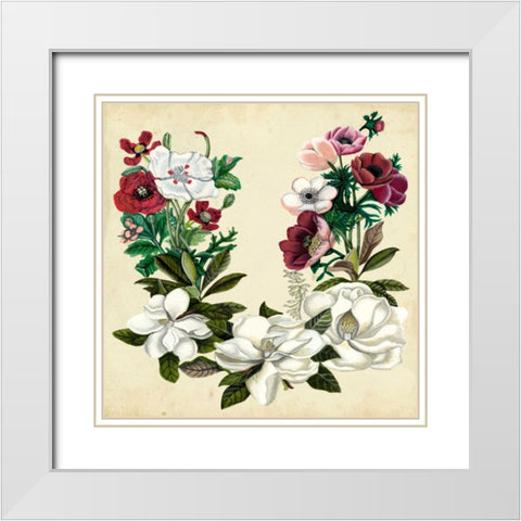 Magnolia and Poppy Wreath II White Modern Wood Framed Art Print with Double Matting by McCavitt, Naomi