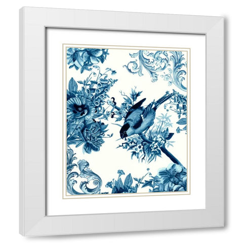 Bird and Branch in Indigo I White Modern Wood Framed Art Print with Double Matting by McCavitt, Naomi
