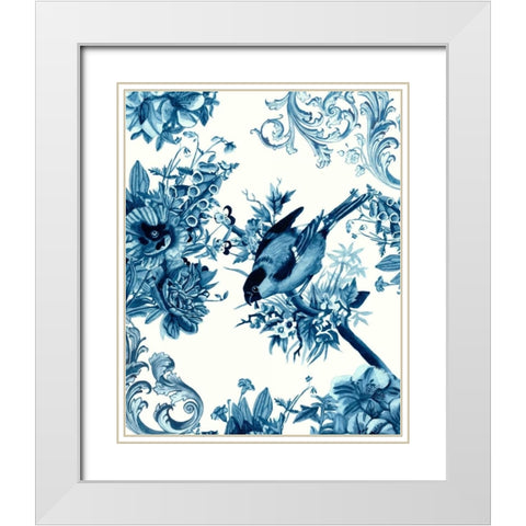 Bird and Branch in Indigo I White Modern Wood Framed Art Print with Double Matting by McCavitt, Naomi