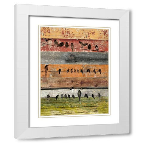 Birds on Wood I White Modern Wood Framed Art Print with Double Matting by Orlov, Irena