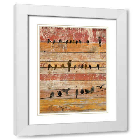 Birds on Wood II White Modern Wood Framed Art Print with Double Matting by Orlov, Irena