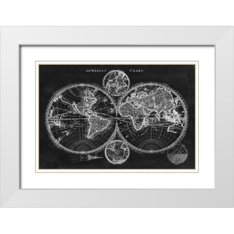 Charcoal World Map White Modern Wood Framed Art Print with Double Matting by Studio W
